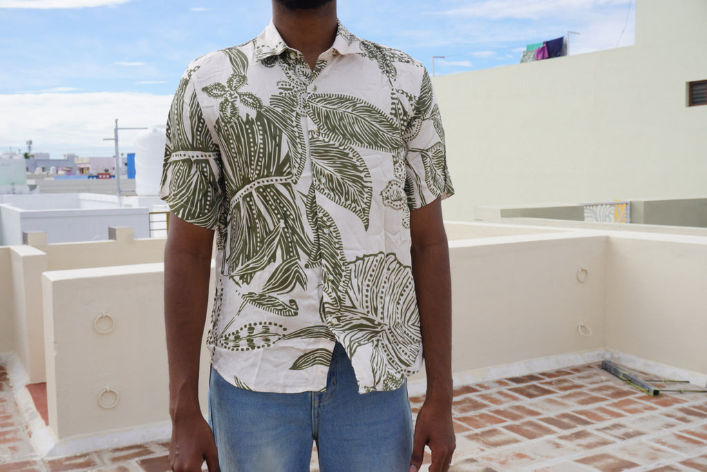 Green Tropical Print Shirt