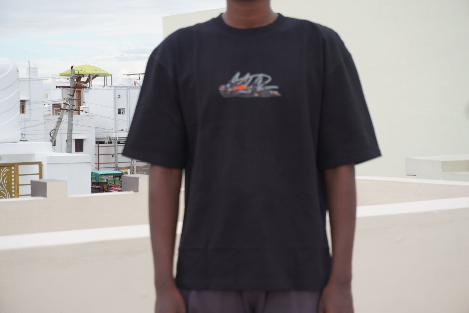 Black T-shirt printed